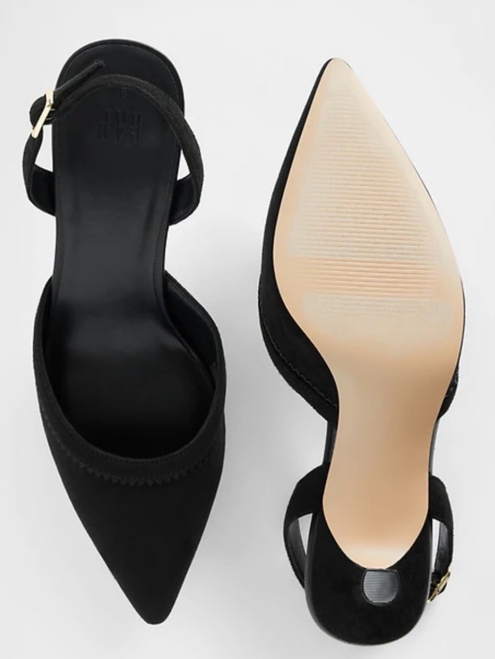 NWT GAP Black Pointed Slingback Kitten Heels / Dress Pumps, Vegan Leather - Sz 9